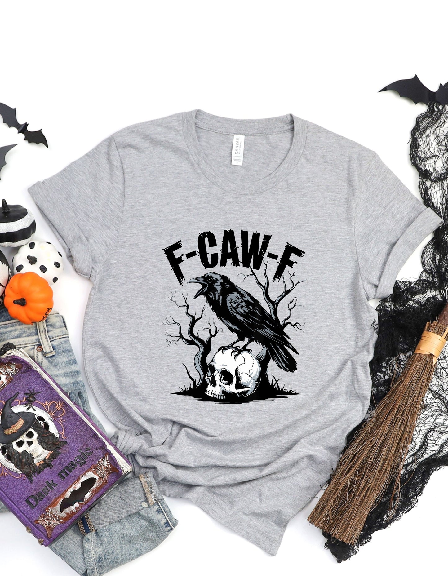 Funny Halloween Raven Shirt 'F-CAW-F' Skull Graphic Tee