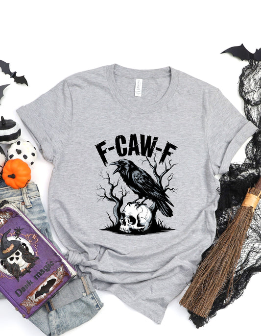 Funny Halloween Raven Shirt 'F-CAW-F' Skull Graphic Tee